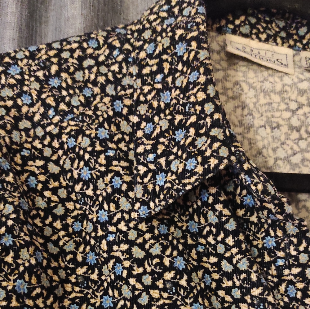Vintage basic editions 90s floral corduroy button down long sleeve women's
